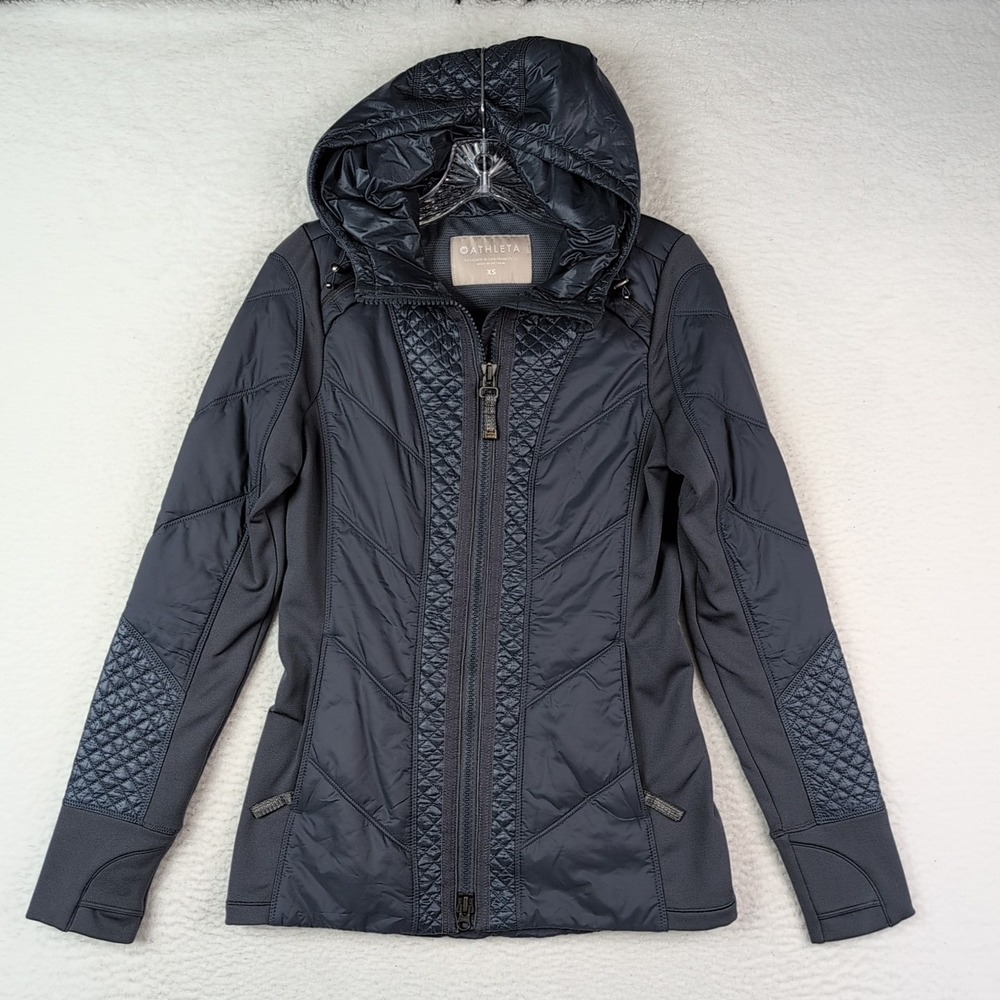 Athleta Rock Ridge Primaloft Quilted Jacket Sz XS Hooded Astronomy Grey 350851